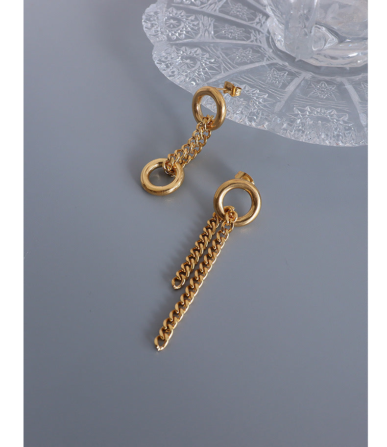 Golden Loop Chain Asymmetric Earrings - European Style Jewelry for Women