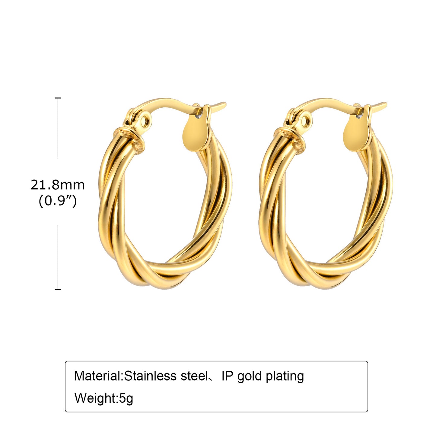 Stainless Steel Twist Earrings Gold Women's Fashion Accessories