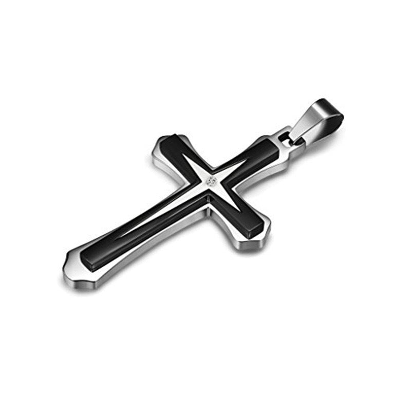 Planderful Two Tone Titanium Steel Cross Necklace For Men Double Layer Trendsetting Hip Hop Style Personalized Jewelry