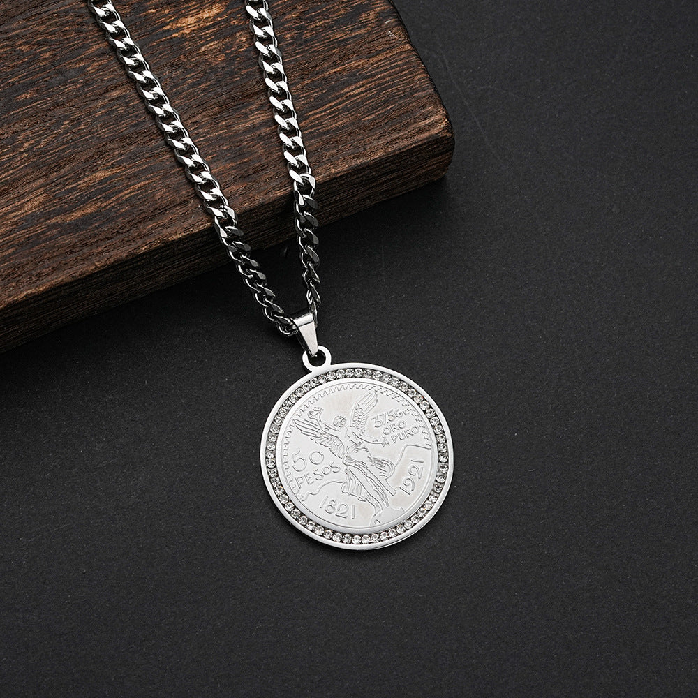 Planderful Muse Coin Pendant Necklace Unisex Durable Steel