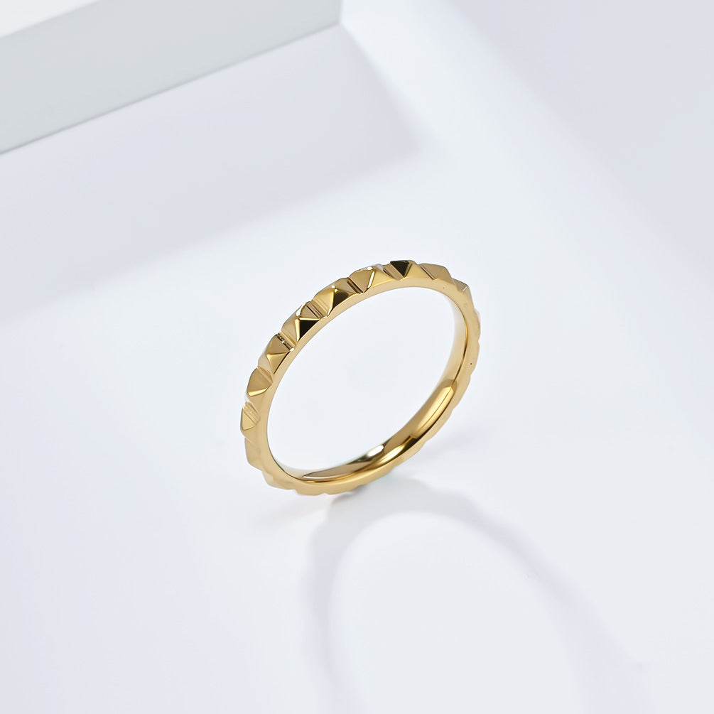 Planderful Titanium Steel Rhombus Ring With Pyramid Lattice Tail For Women Stylish Everyday Genie