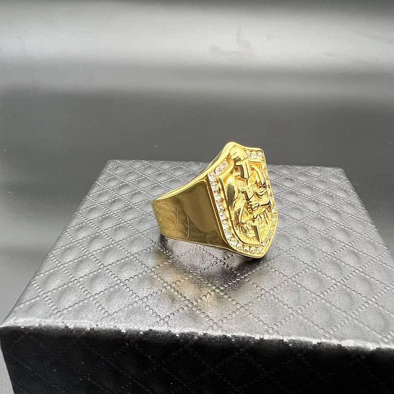 Planderful Hip Hop Ring Titanium Gold Plated Rhinestone Men