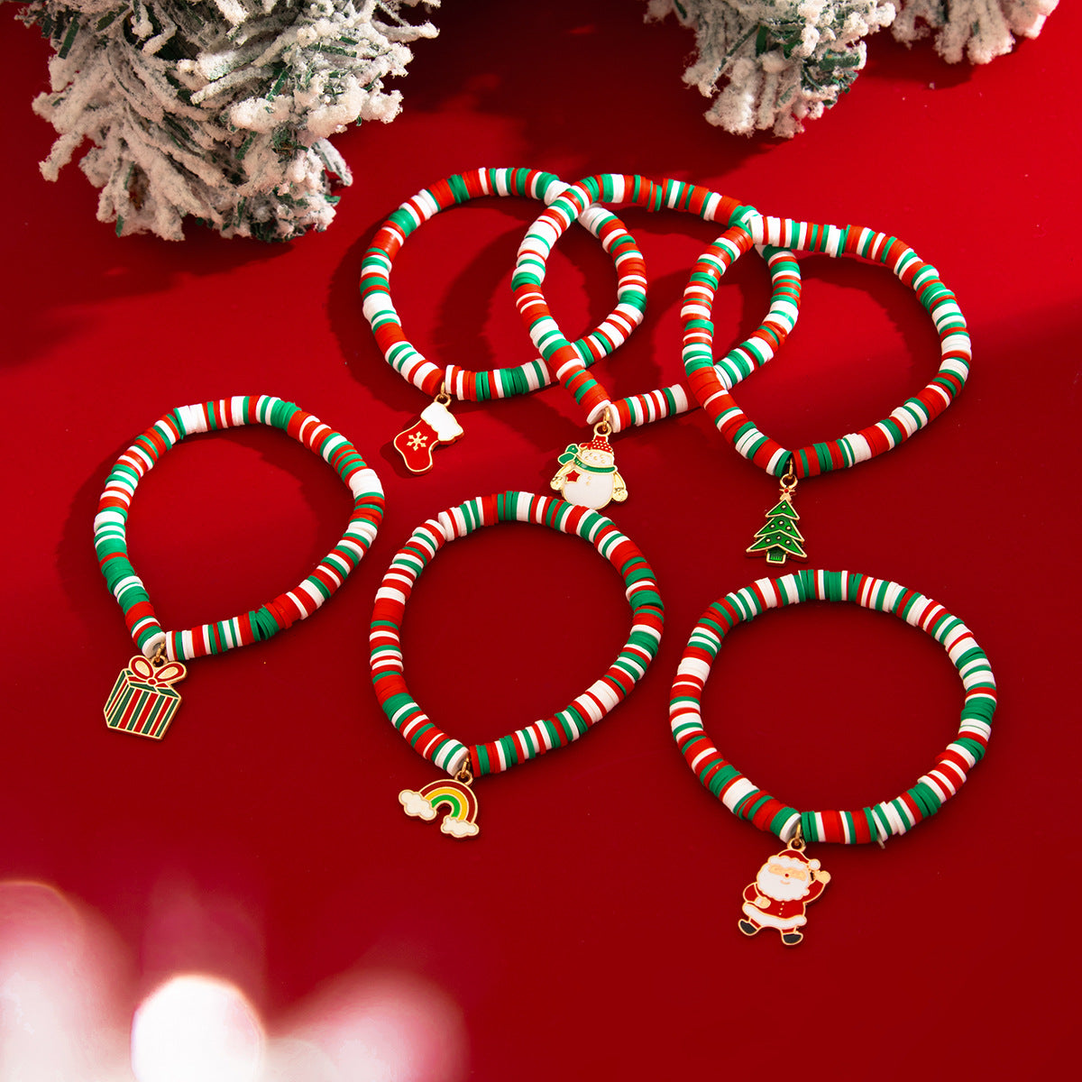Planderful Vienna Verve Christmas Elk Pottery Bracelet For Holiday Gifts Elastic Letter Jewelry Set