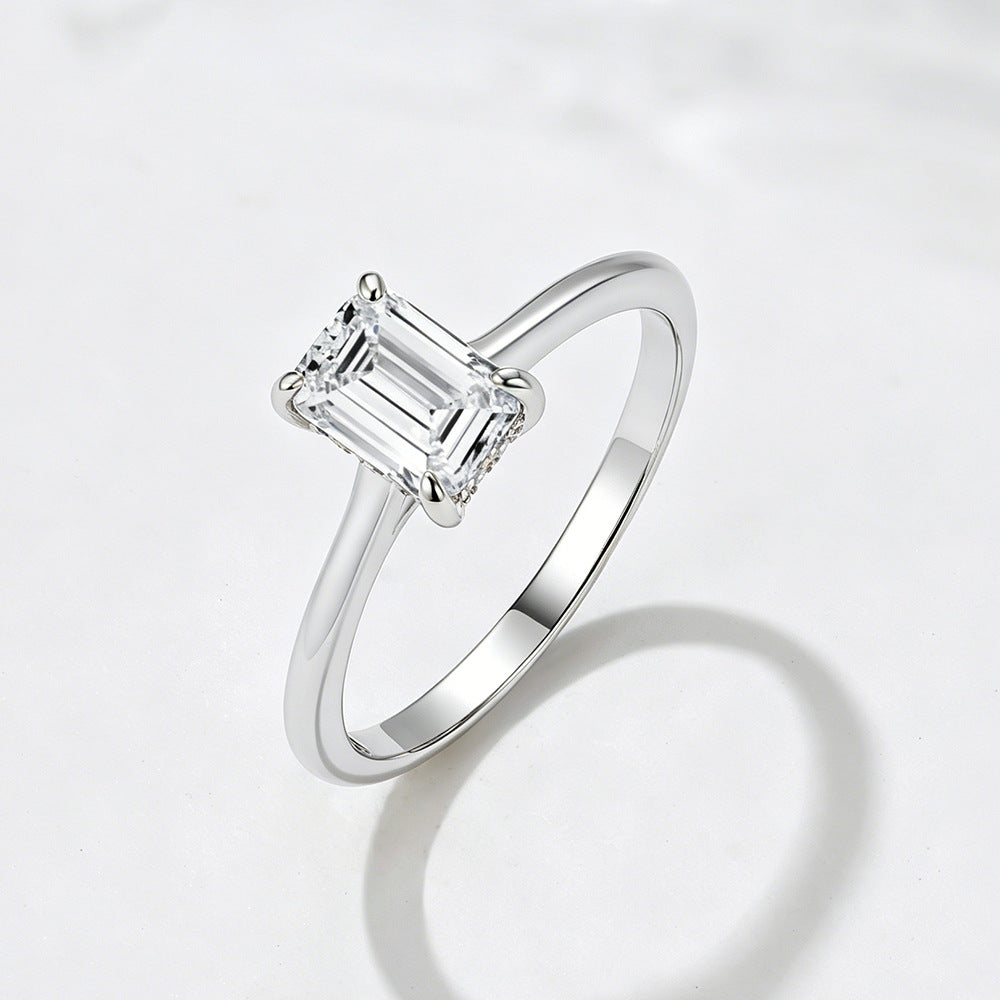925 Sterling Silver Geometric Rectangular Zircon Ring Exquisite Simulation Diamond Wedding Ring Jewelry