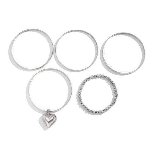 Planderful Vienna Verve Heart Pendant Bracelet Set for Women European Style Stacked Bead Statement Jewelry