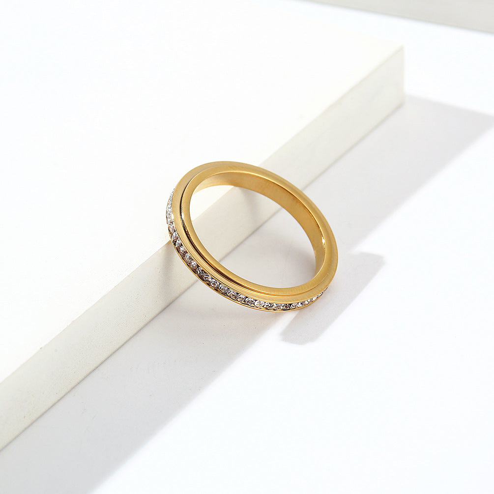 Cross-Border 3mm Full Zircon Rotatable Light Luxury Ring