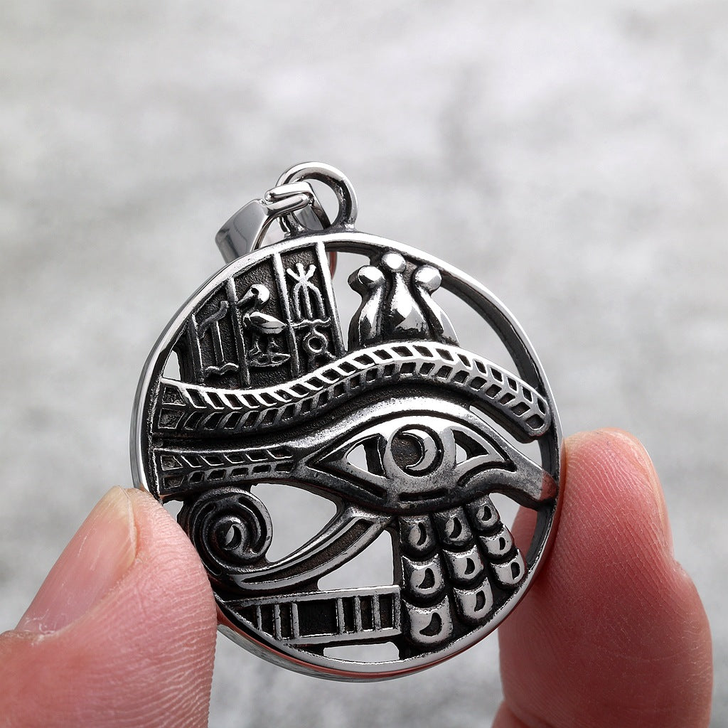 Vintage Egyptian Stainless Steel Men's Pendant Necklace