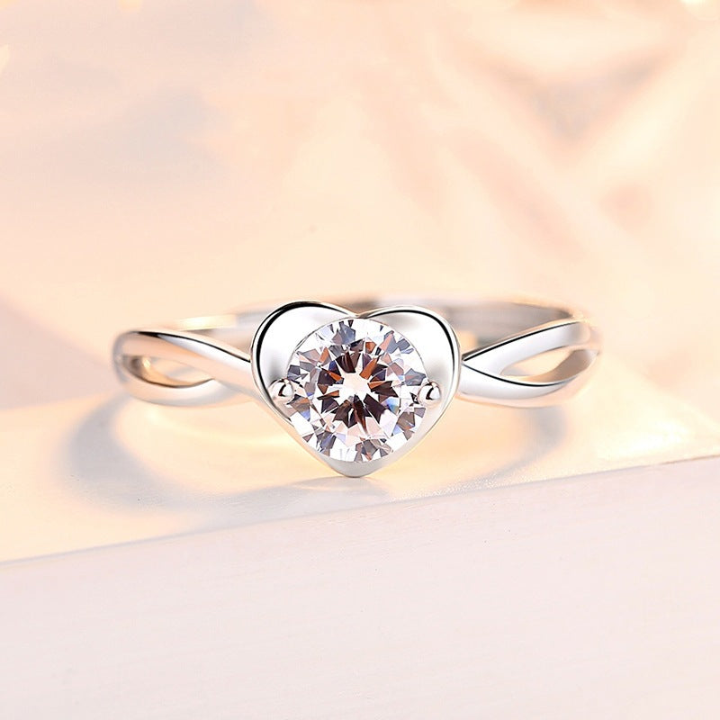 Planderful Sterling Silver Heart Ring Adjustable for Engagement Proposals with Zircon Luxurious Gift for Her