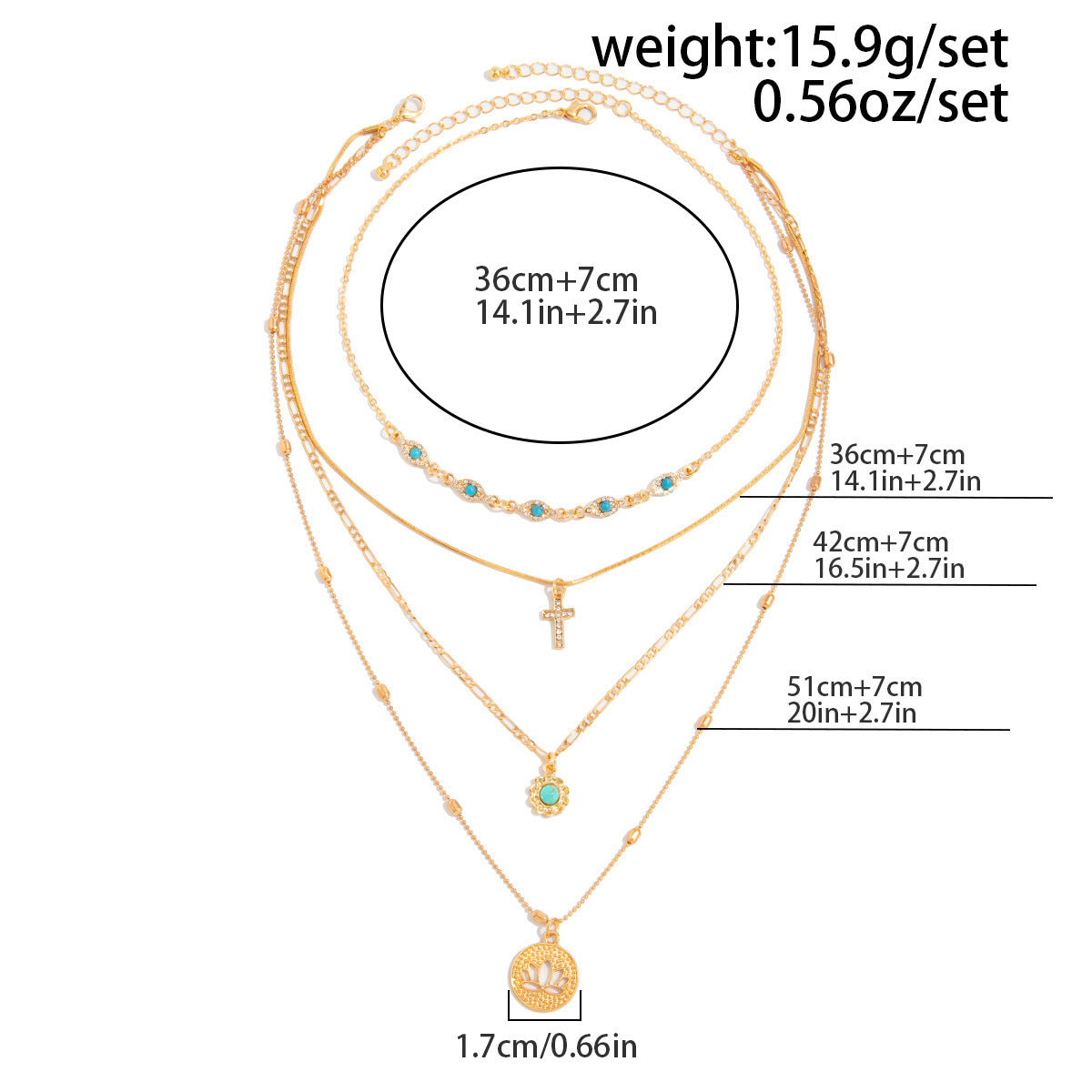 Lotus Drop & Cross Layered Pendant Necklace