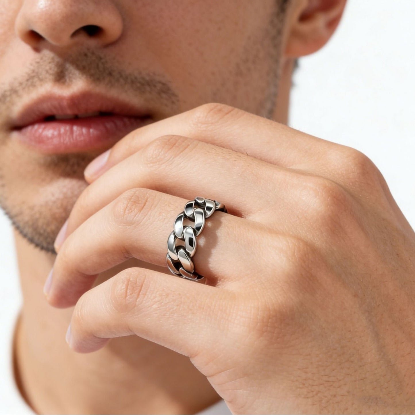 Planderful Titanium Steel Cuban Chain Ring Unisex Polished Statement For Men Everyday Genie