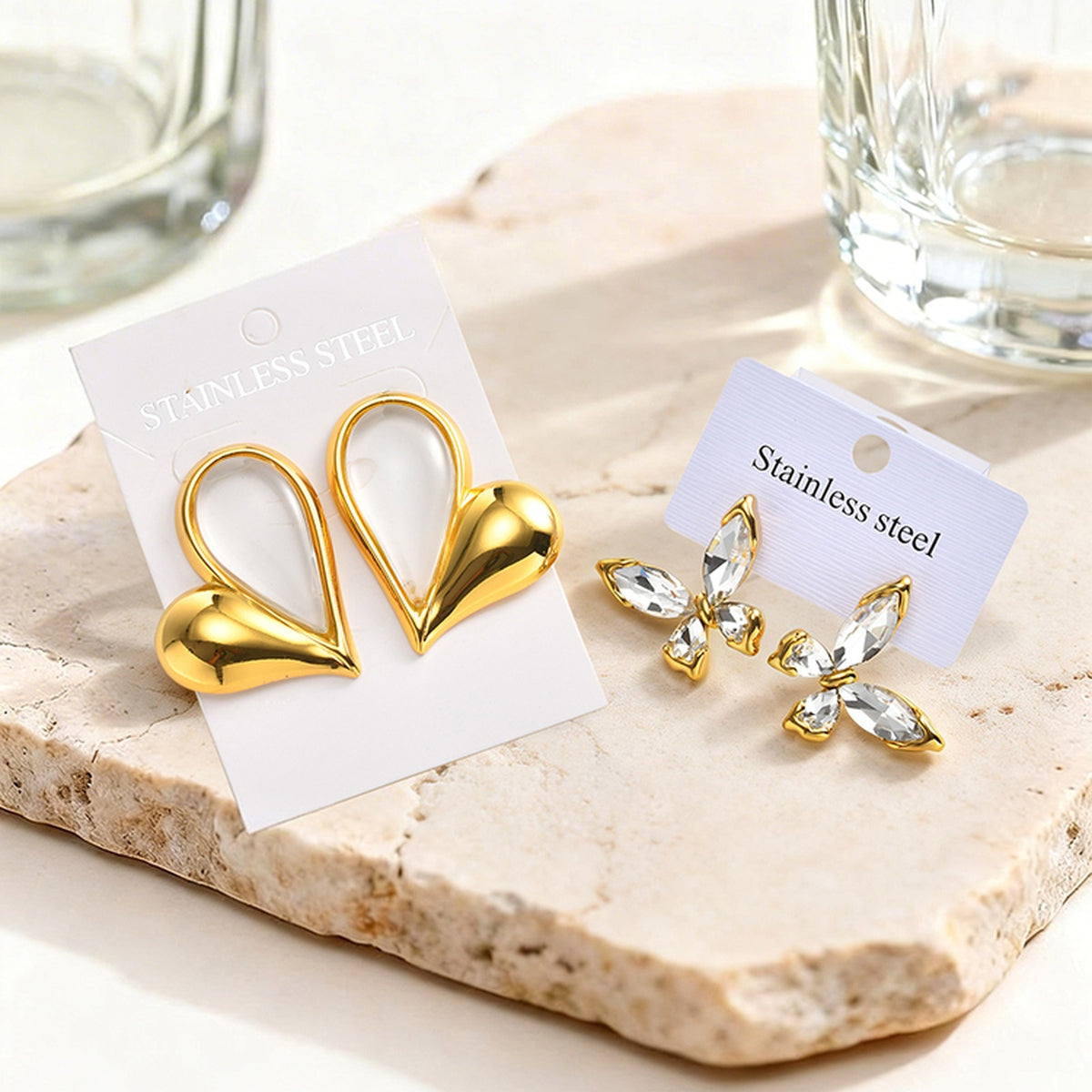 Stainless Steel Zircon Heart Earrings