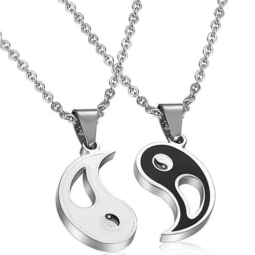 Planderful Titanium Yin Yang Pendant Necklace For Couples Everyday Genie Elegant Black White Tai Chi Design