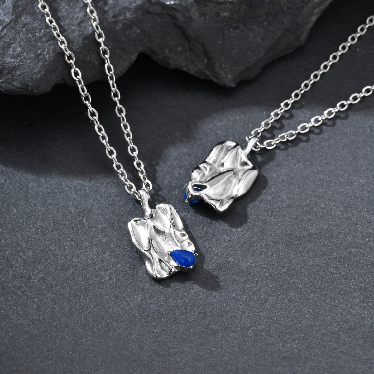 Natural Stone Textured Stainless Steel Necklace for Men