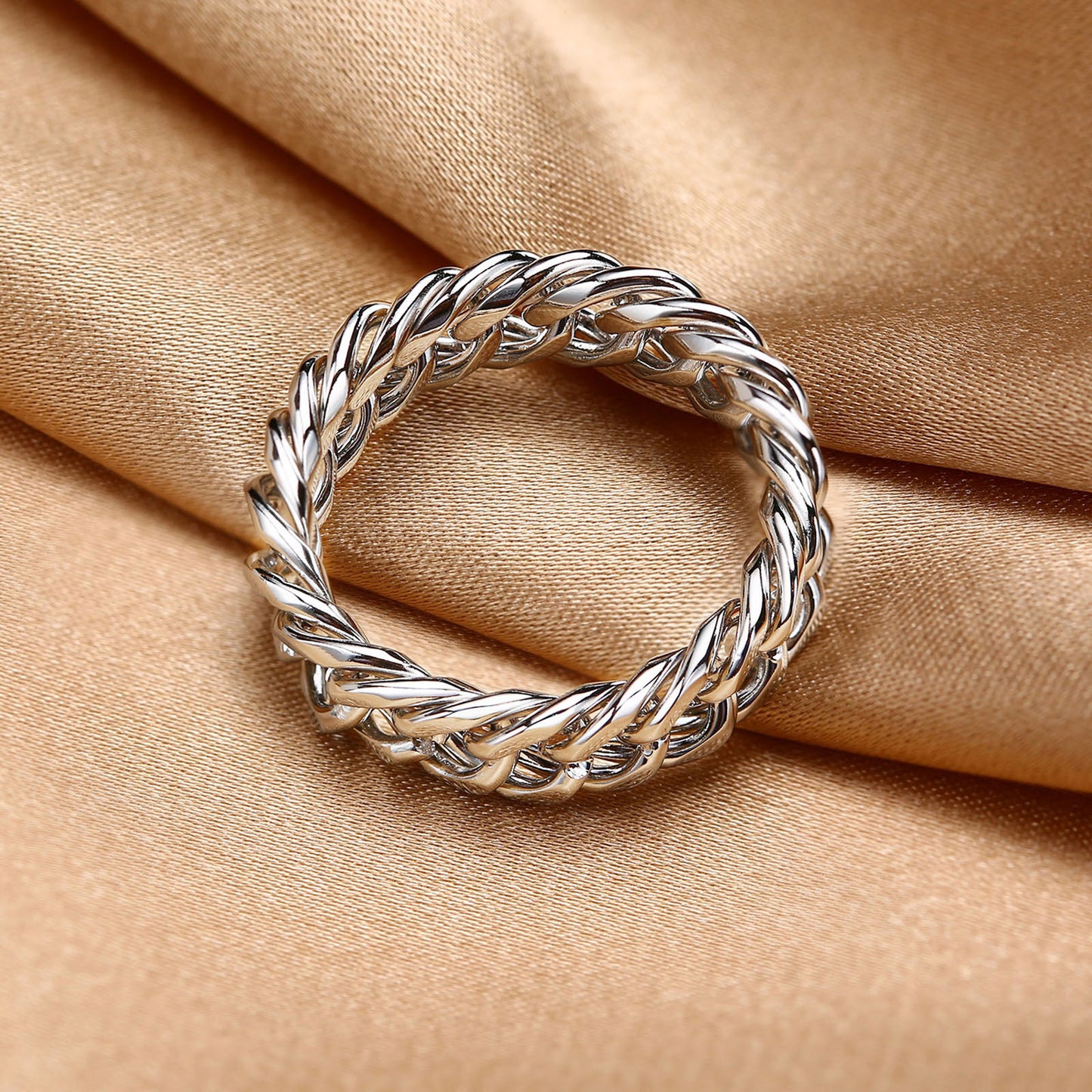 Stainless Steel Chain Ring Steel Color Gold Lady Jewelry