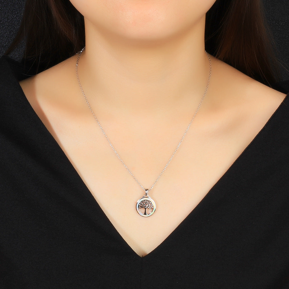 Planderful Jewelry Opal Pendant Tree Of Life Necklace In Sterling Silver For Everyday Elegance