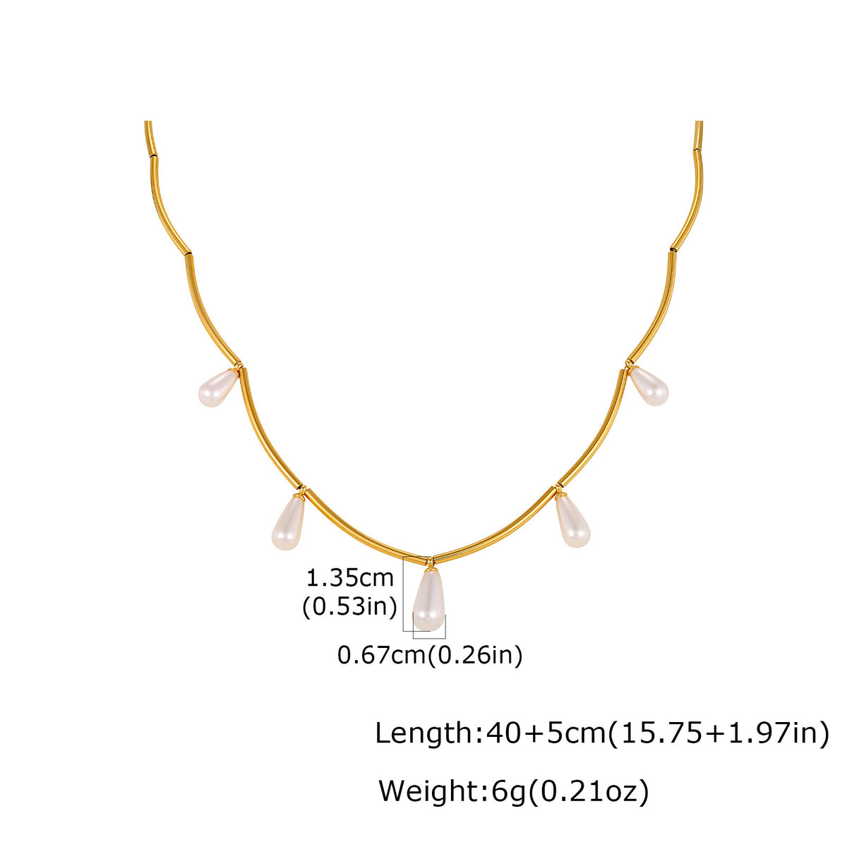 French Classic Pearl Necklace Clavicle Chain Stainless Steel Long Tube Water Drop