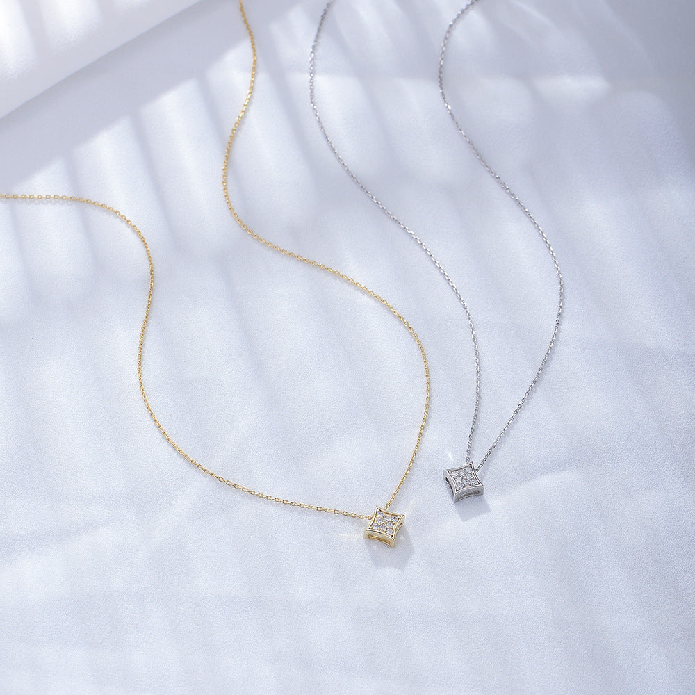 Neckwear Geometric Square Inlaid Zircon Pendant Necklace Sterling Silver Design Sense