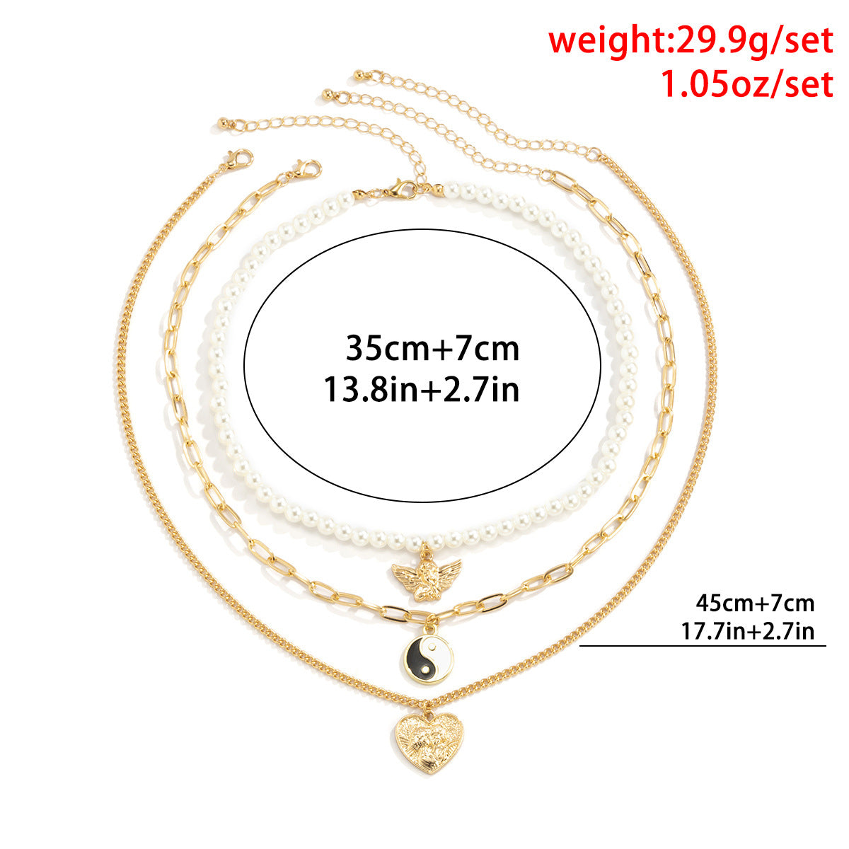 Imitation Pearl Angel Necklace Planderful For Women With Heart Portrait Tai Chi Design Statement Jewelry