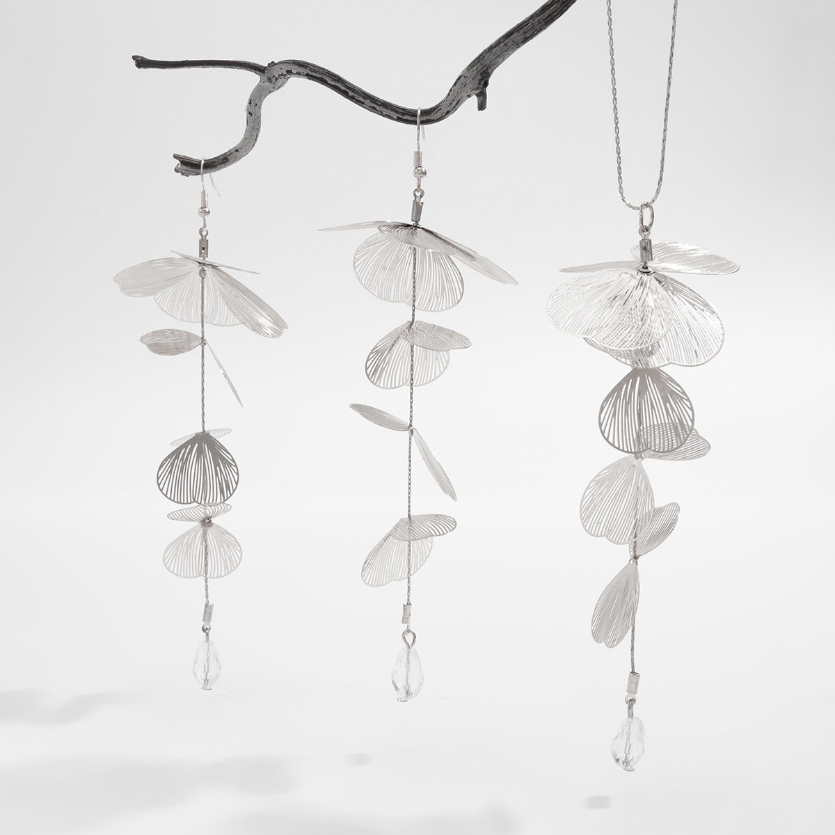 Ginkgo Leaf Pearl-Style Necklace & Earrings Set