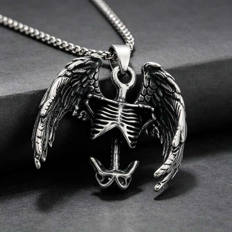 Punk Subculture Mourning Bones Angel Pendant Judgment Angel Stainless Steel Men's Pendant Necklace