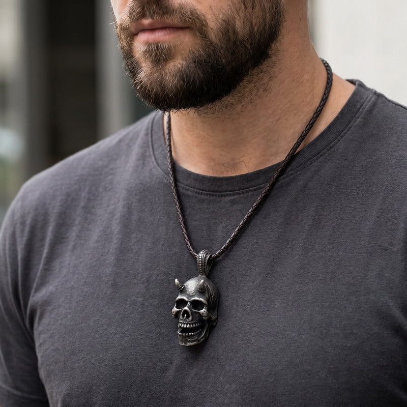 Film And Television Star Wars Mandalorian Dark Demon Horns Skull Cross Mangstar Stainless Necklace