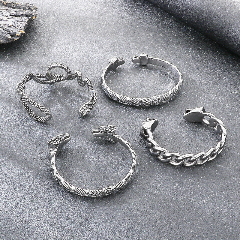 Dark Animal Lion Head Snake Head Opening C-Shaped Bracelet – Punk Style Old Winding