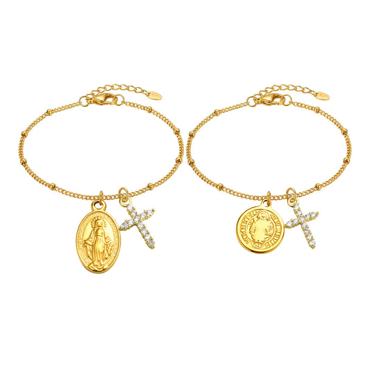 Cross Zircon Gold-Plated Copper Bracelet