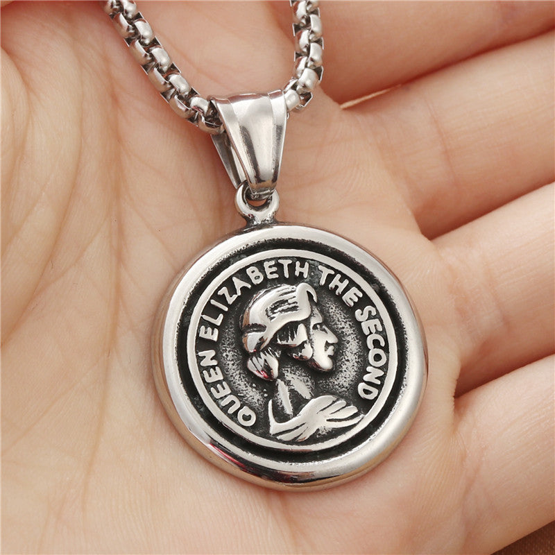 Personalized Titanium Steel Queen Head Pendant Necklace for Men and Women - Retro Punk Style