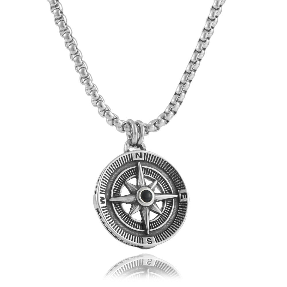 European And American Stainless Steel Compass Pendant Necklace