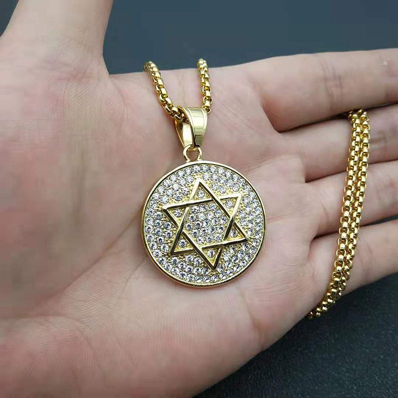 Stainless Steel Hexagram Star Of David Pendant Necklace With Full Zircon By Planderful For Hip Hop Style Fans