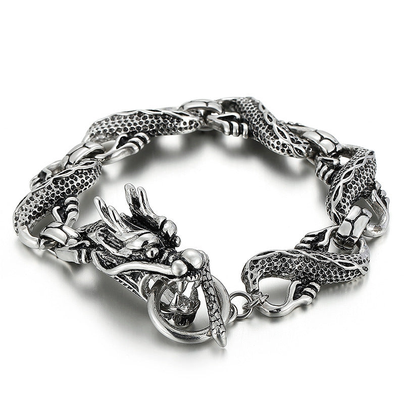 Antique Dragon Head Stainless Steel Men's Bracelet