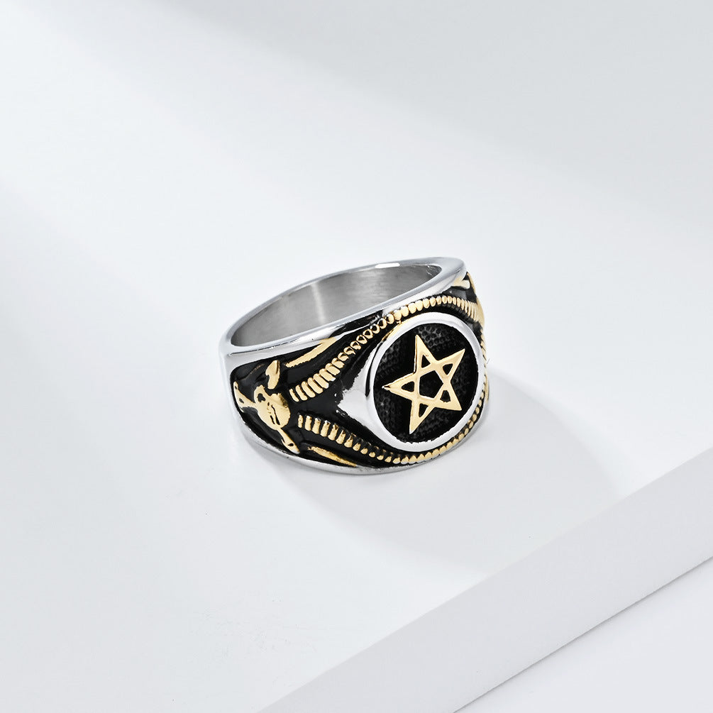 Planderful Gothic Pentagram Ring For Men Durable Titanium Steel Vintage Dark Wind Style For Modern Gothic Jewelry Lovers
