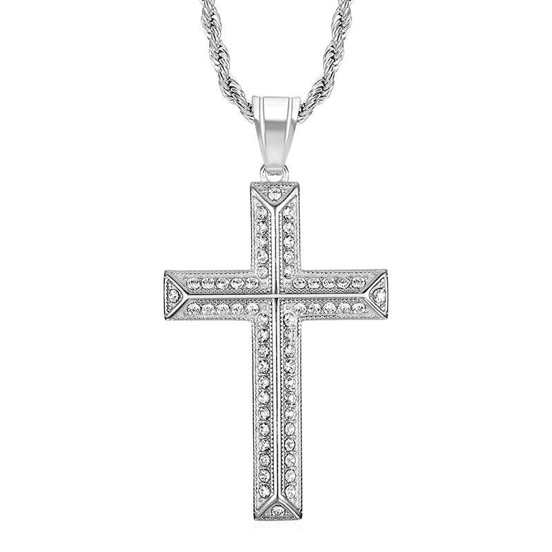 Planderful Everyday Genie Titanium Steel Gold Plated Zircon Cross Pendant Necklace For Men And Women