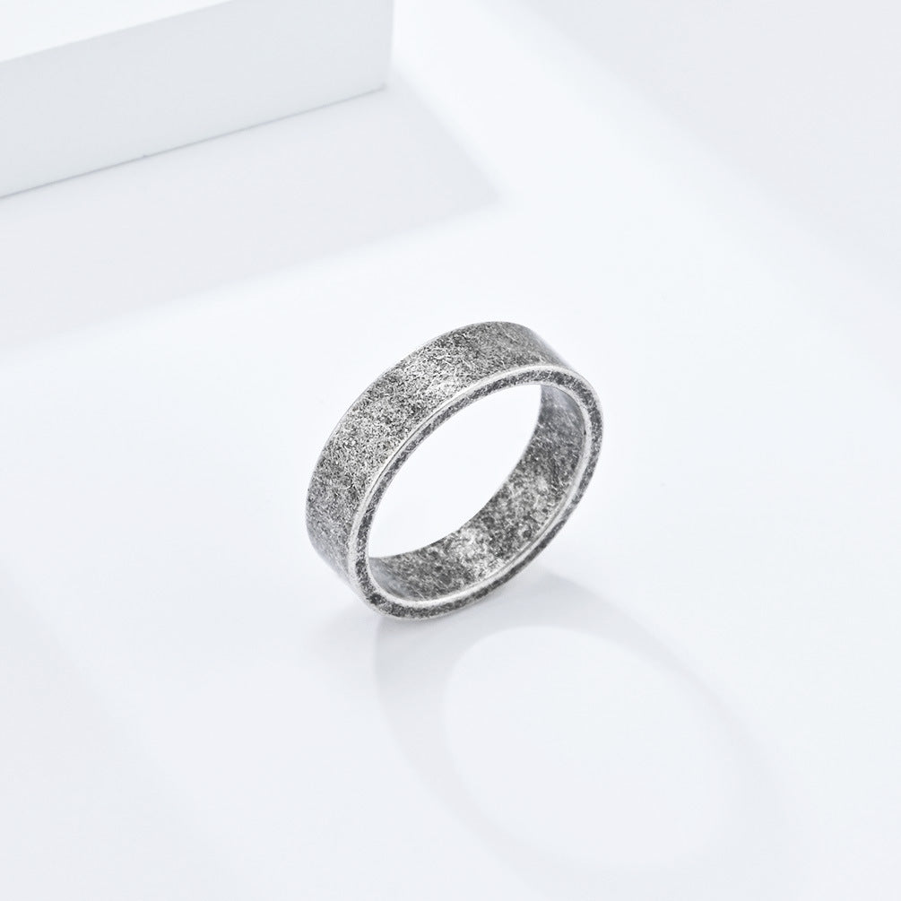 Neutral Cold Wind 6mm Brushed Matte Ancient Silver Gray Ring Accessories for Men