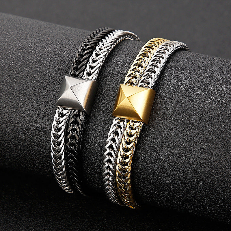 Stainless Steel Hand – Hip-Hop Double-Layer Color Matching Keel Bracelet