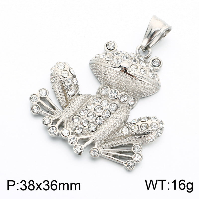 Hiphop Hip Hop Crown Auspicious Pendant, Rock Club Full Of Zircon Cartoon Frog Necklace