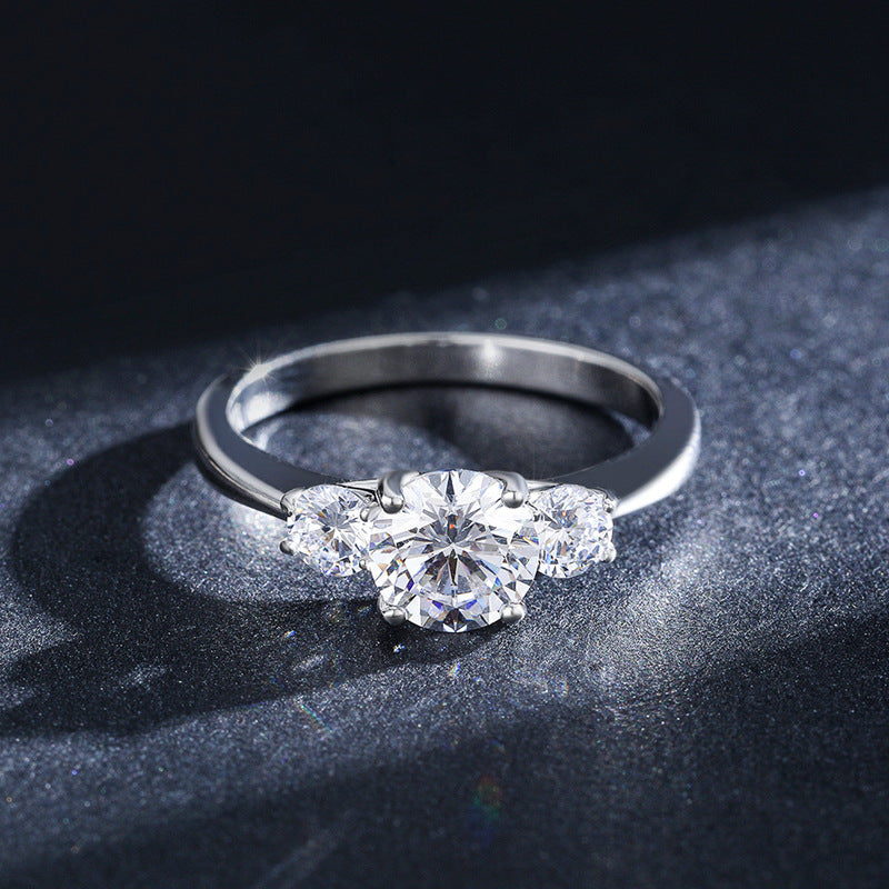 Elegant Sterling Silver Zircon Ring - European/American Style