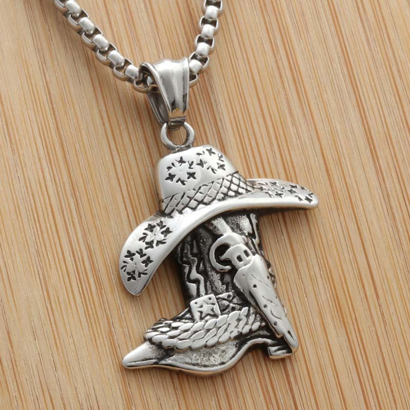Personalized Titanium Steel Cowboy Hat Pendant Necklace for Trendy Men - Punk Style Shoes Charm