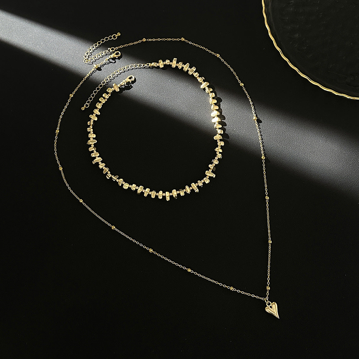 Irregular Bead Heart Double-Layer Necklace