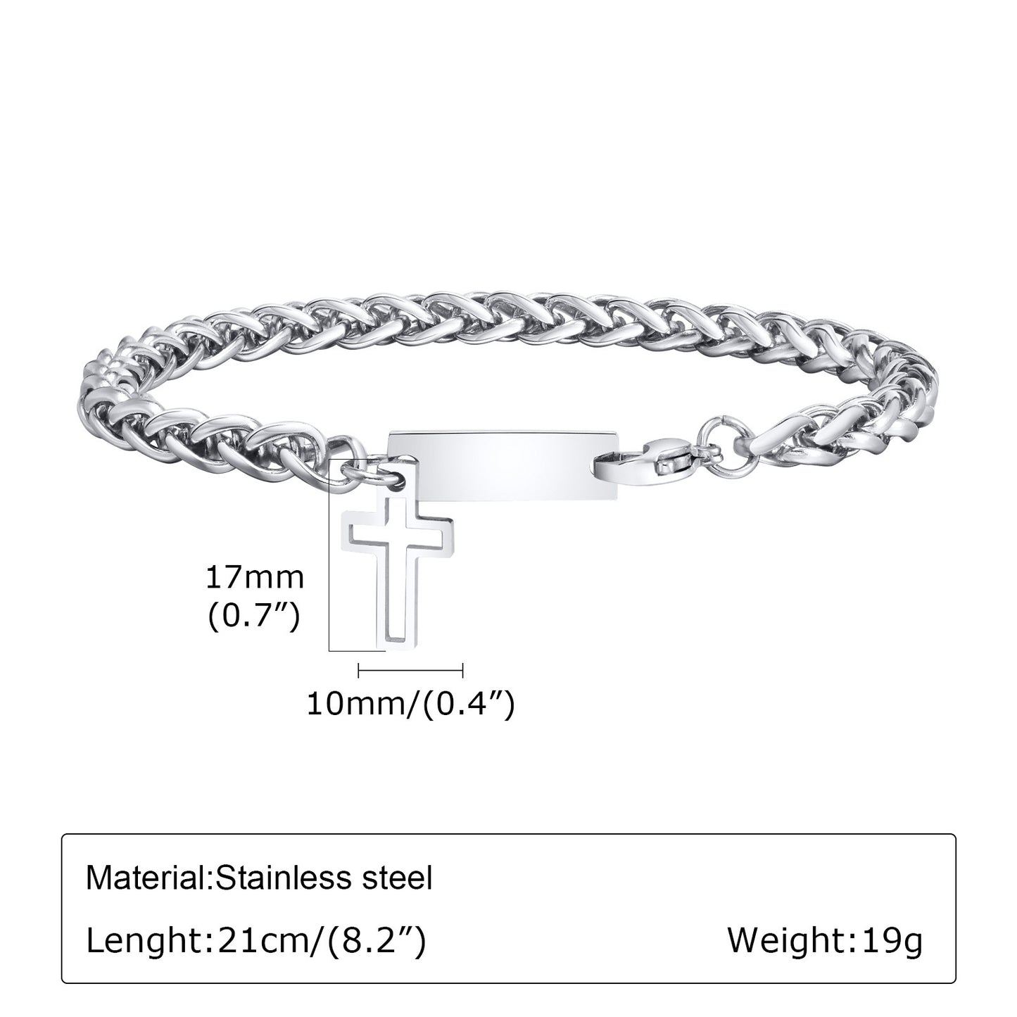 Men's Bracelet Stainless Steel Cuban Chain Cross Jewelry