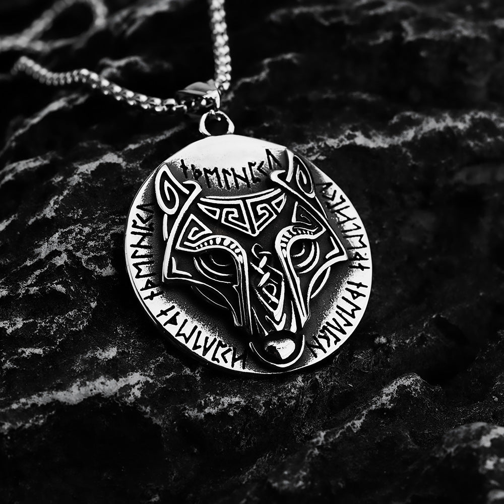 Vintage Nordic Men's Stainless Steel Celtic Wolf Pendant Necklace