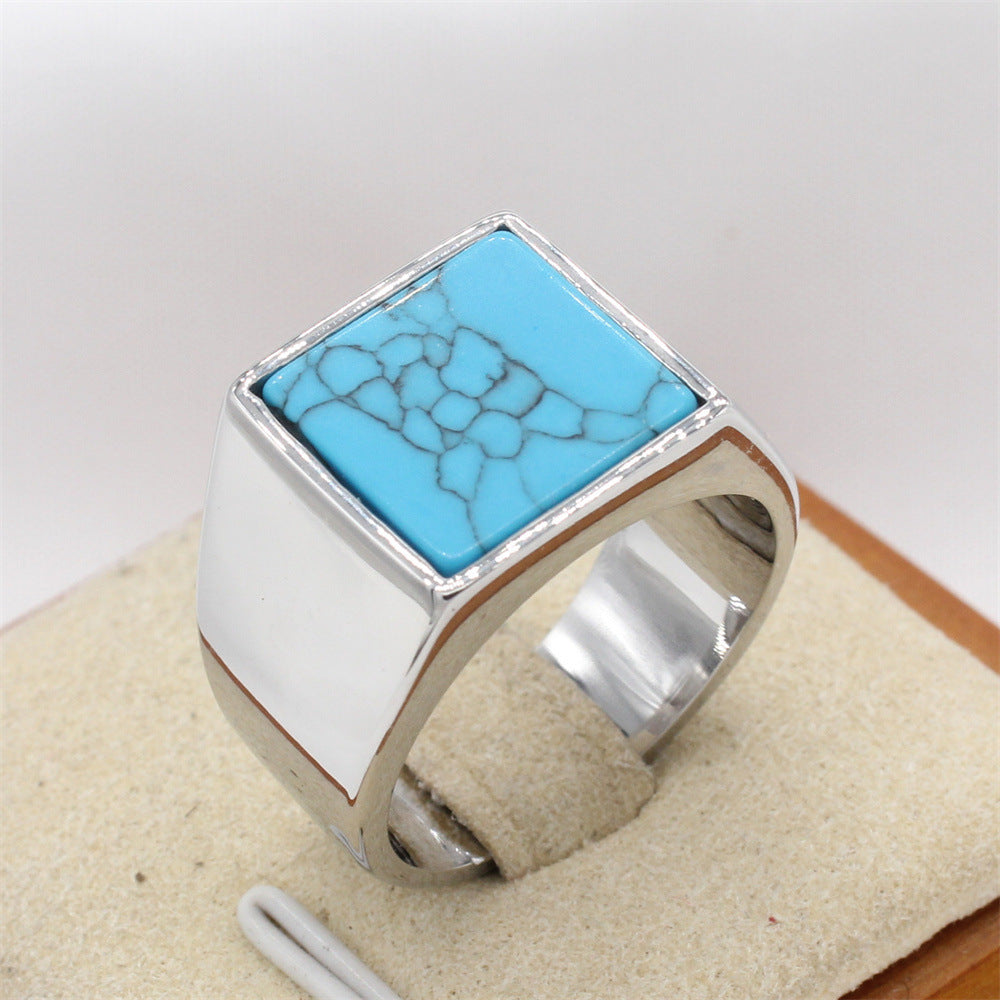 Planderful Everyday Genie Titanium Steel Ring For Men Unisex With Square Stone Statement