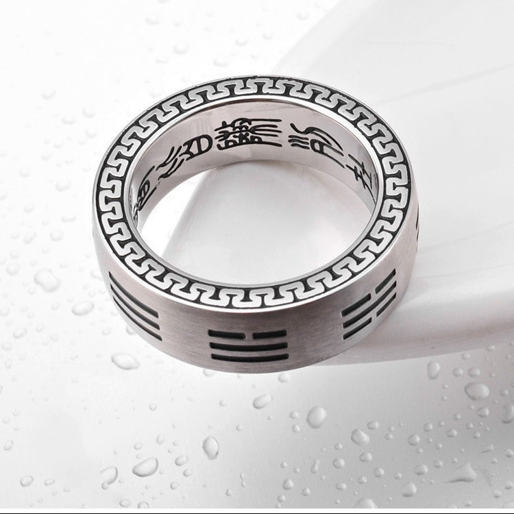 Steel Ring Vintage Yin Yang Taoist Mantra Nine Character Hand Jewelry Planderful Everyday Genie