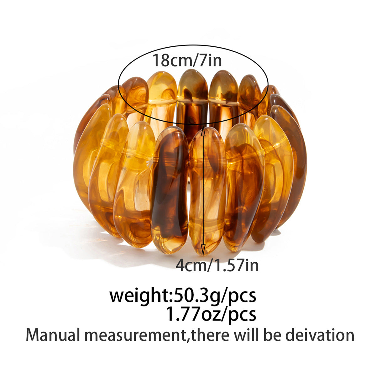 Wide Version Smudged Stone Pattern Semi-Transparent Bracelet Exaggerated Retro Special-Shaped Amber Tire