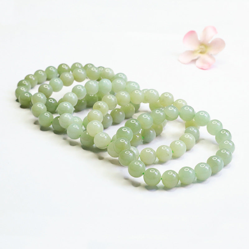 Hetian Jade Single-Wrap Round Bead Bracelet