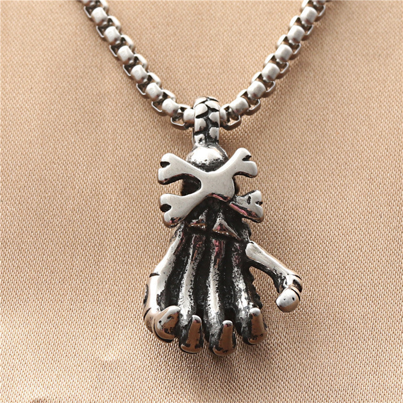 Punk-Inspired Titanium Steel Skull Pendant Necklace for Men - Retro American and European Style