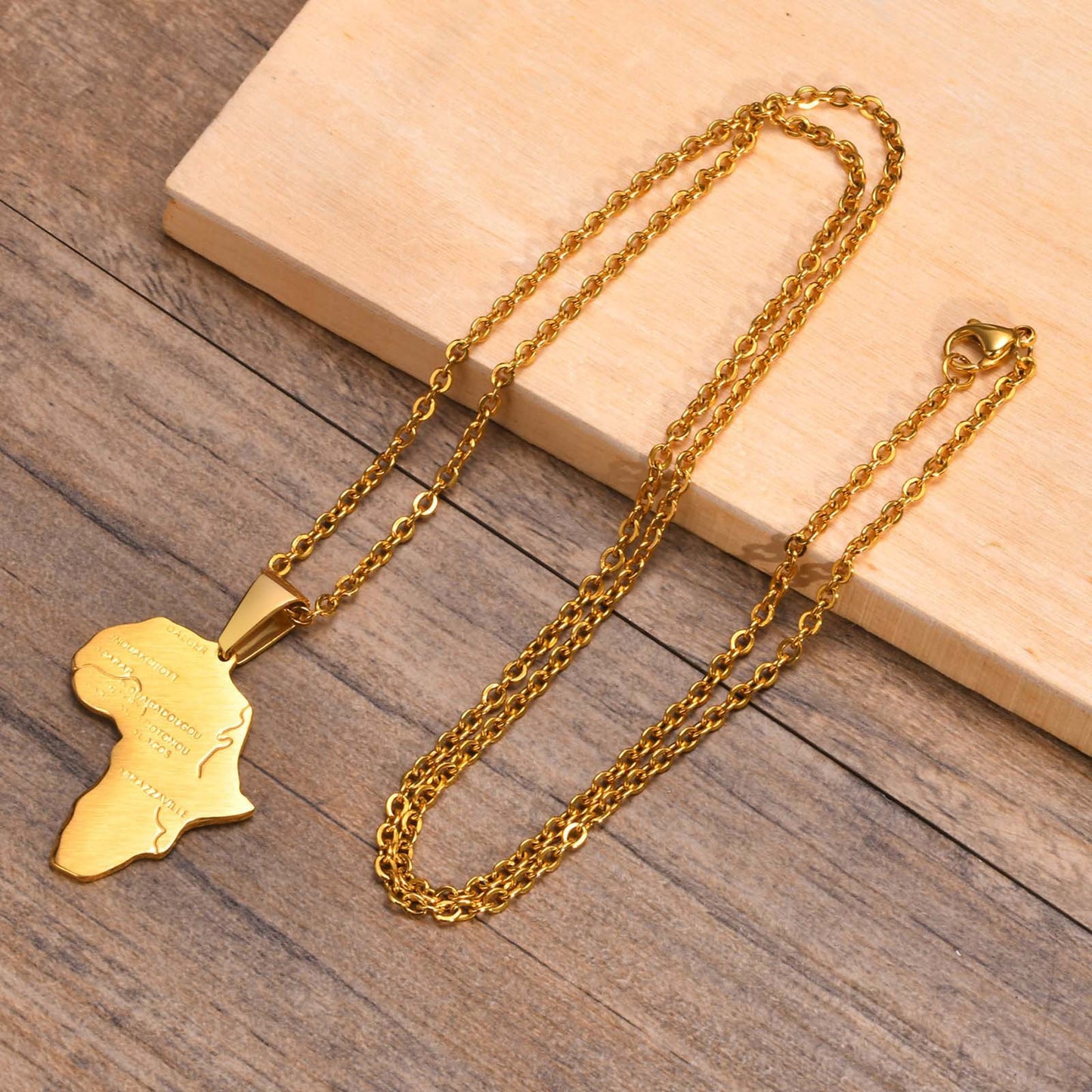 Stainless Steel Africa Map Pendant Gold Men's Necklace Geometry