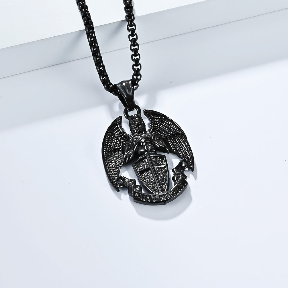 Planderful Titanium Steel St Michael Necklace For Men Vintage Punk Pendant Wear Iconic Streetwear