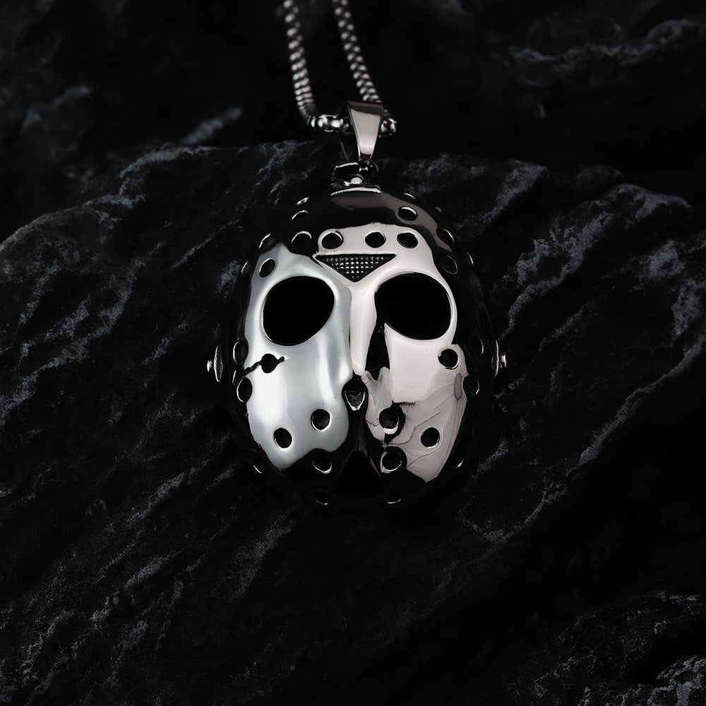 Jason Mask Pendant Necklace Stainless Steel Jewelry by Planderful for Halloween Fans and Cosplay Enthusiasts