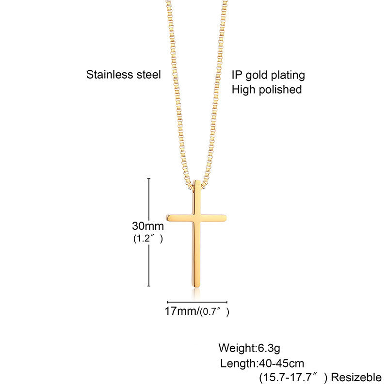 Stainless Steel Cross Box Chain Necklace Gold Female Fashion